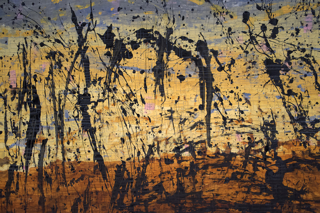 Christine Seager, Moriscape 1 yellow, detail, Solo Show, World of Threads Festival 2023-24.