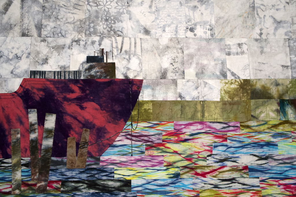 Susan Purney-Mark, Along the Fraser, detail, Solo Show, World of Threads 2023-24.