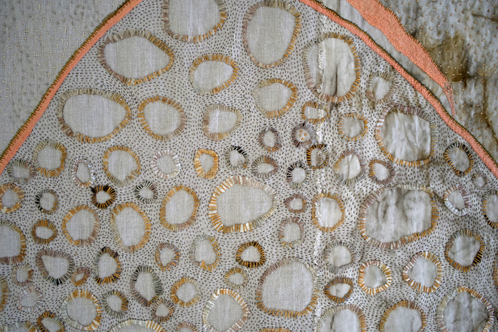 Penny Berens, Whispering Cairn detail, Solo Show, World of Threads Festival 2023-24.