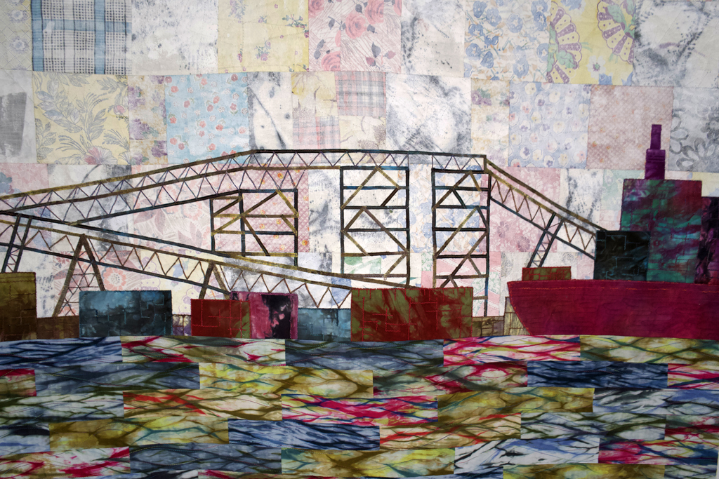 Susan Purney-Mark, Loading on the North Shore, detail, Solo Show, World of Threads 2023-24.