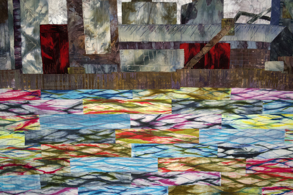 Susan Purney-Mark, The Salmon are Gone, detail, Solo Show, World of Threads Festival 2023-24.