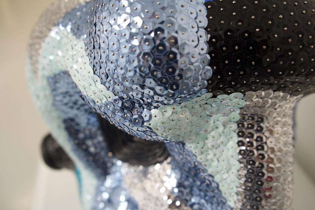 Sam Mogelonsky, Blue Shape, detail, Solo Show, World of Threads Festival 2023-24.