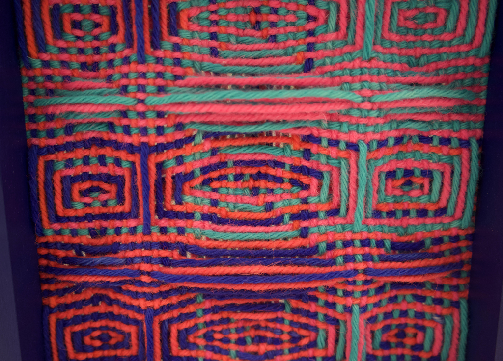 Heather Macali, Cobalt with Coral, Aqua and Pink, detail, Solo Show, World of Threads Festival 2023-24.