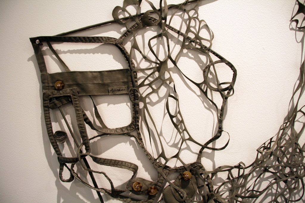 Susan Avishai, He's Come Undone 3, detail, Strung out and Undone exhibition, World of Threads Festival 2014.