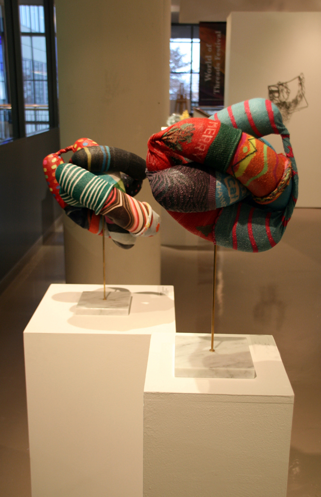 Kim Stanford, So Uh…Mike Kelly and Jeff Koons Walk Into a Bar, Strung out and Undone exhibition, World of Threads Festival 2014.