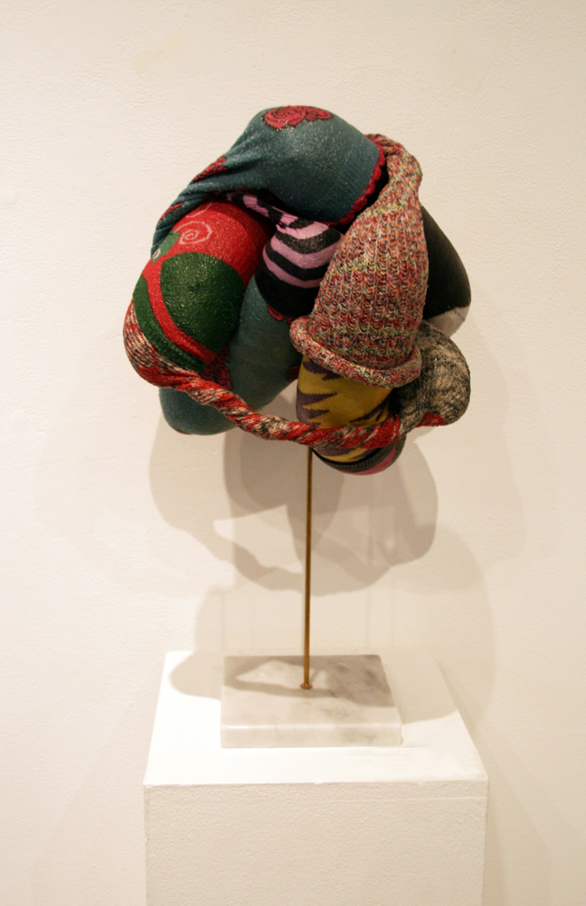 Kim Stanford, So Uh…Mike Kelly and Jeff Koons Walk Into a Bar, detail, Strung out and Undone exhibition, World of Threads Festival 2014.