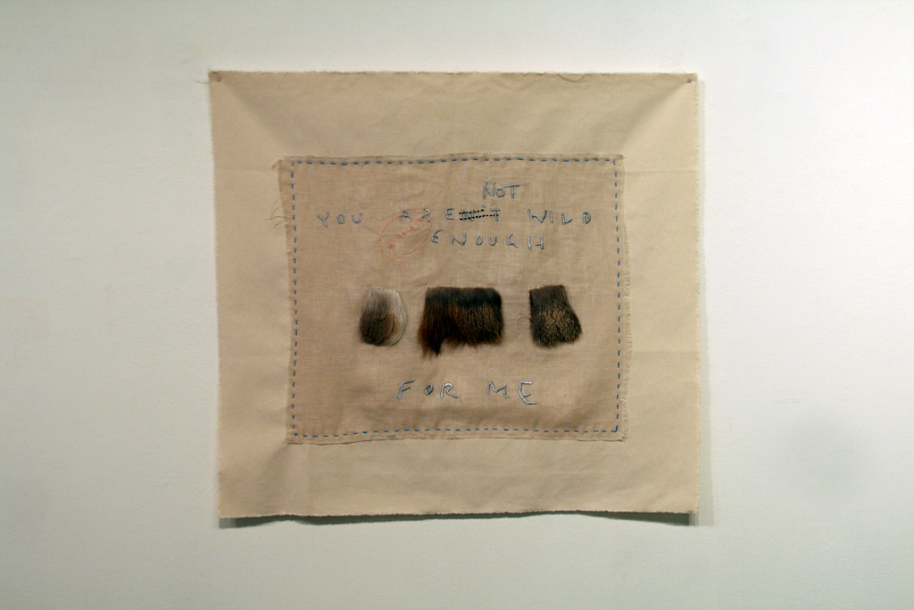 Alexandra Emberley, You are not wild enough for me, from the Fur Poems, Strung out and Undone exhibition, World of Threads Festival 2014.