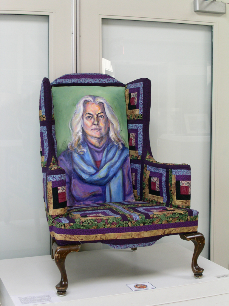 Gareth Bate & Dawne Rudman, Collaboration: Portrait of Dawne Rudman. Acrylic painted portrait with quilted chair, 2007.