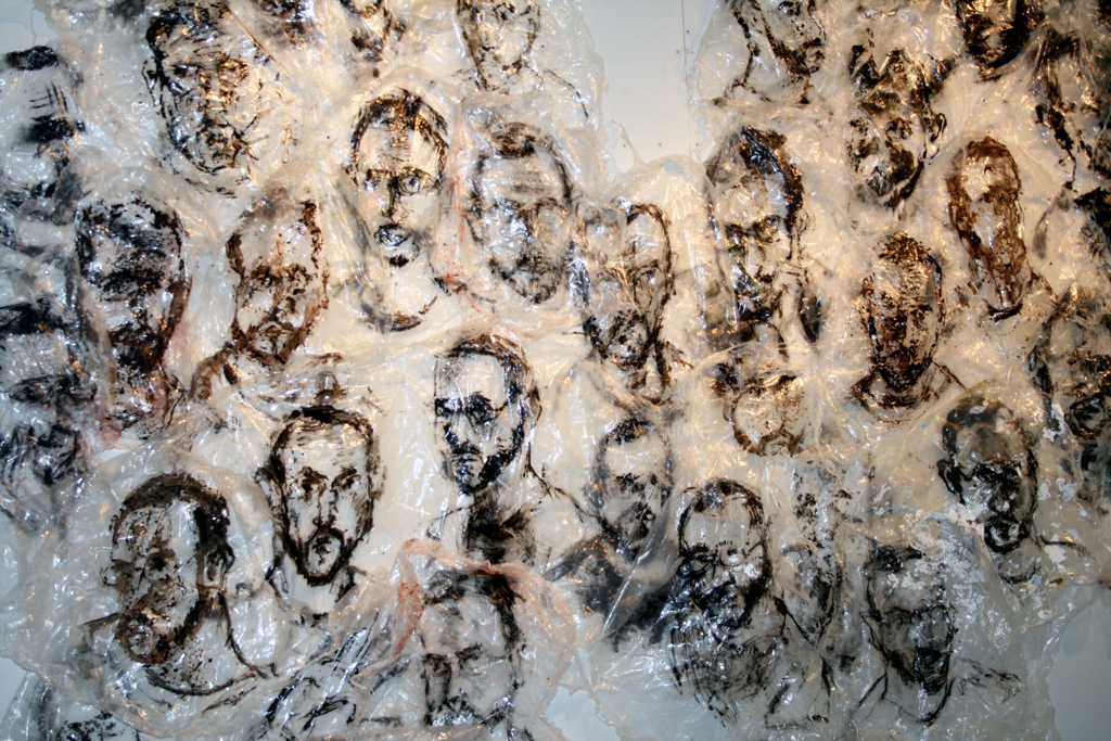 Gareth Bate, Plastic Paintings series, Self Portrait, detail, Threads That Bind exhibition, World of Threads Festival 2009.