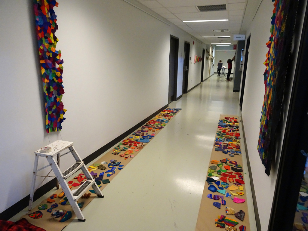 Installing art installation by Line Dufour World of Threads Festival 2016.