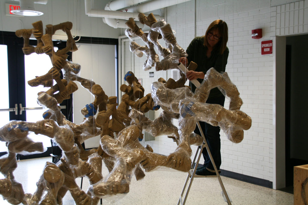 Marianne Kyryluk, installing her art installation World of Threads Festival 2016.