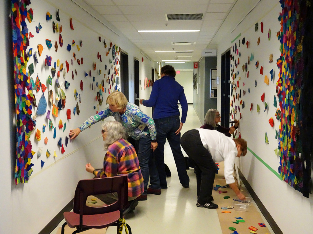 Installing art installation by Line Dufour World of Threads Festival 2016.