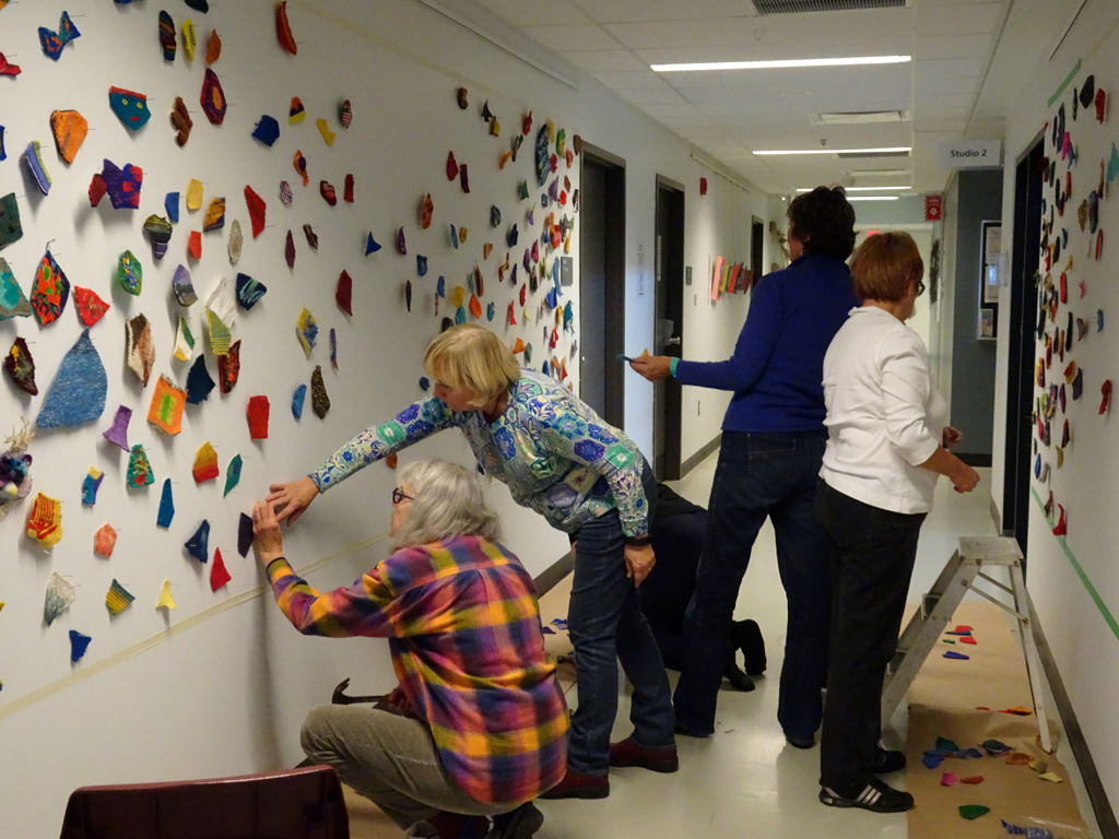 Installing art installation by Line Dufour World of Threads Festival 2016.