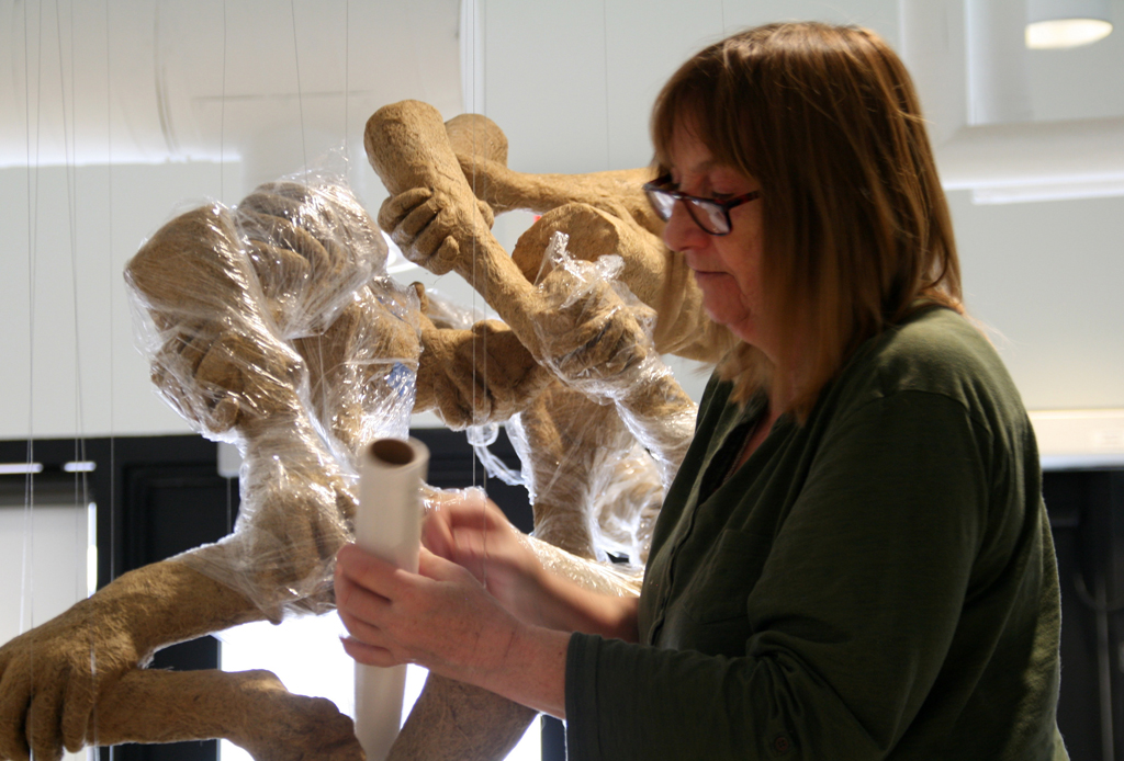 Marianne Kyryluk, installing her art installation World of Threads Festival 2016.