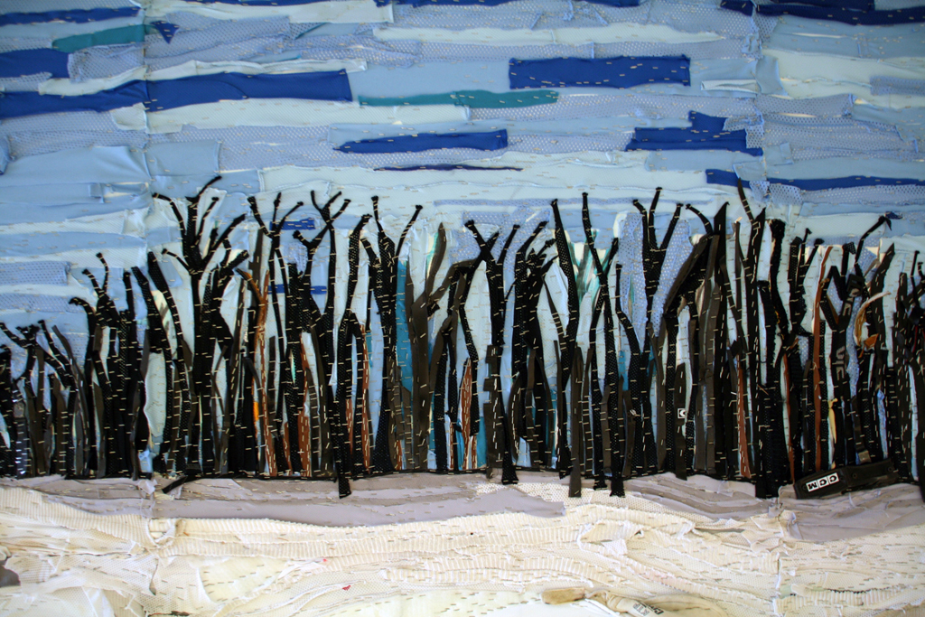 Liz Pead, Louis Riel - The Church at Batoche, detail, Installations, World of Threads Festival 2014.