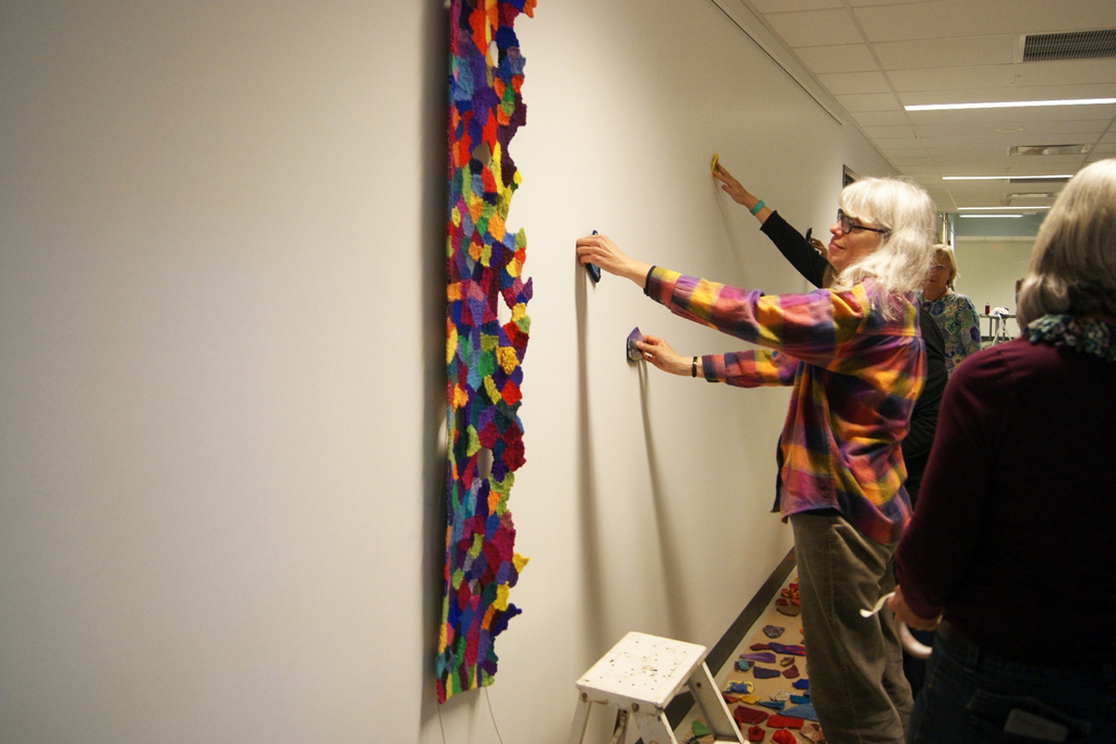 Installing art installation by Line Dufour World of Threads Festival 2016.
